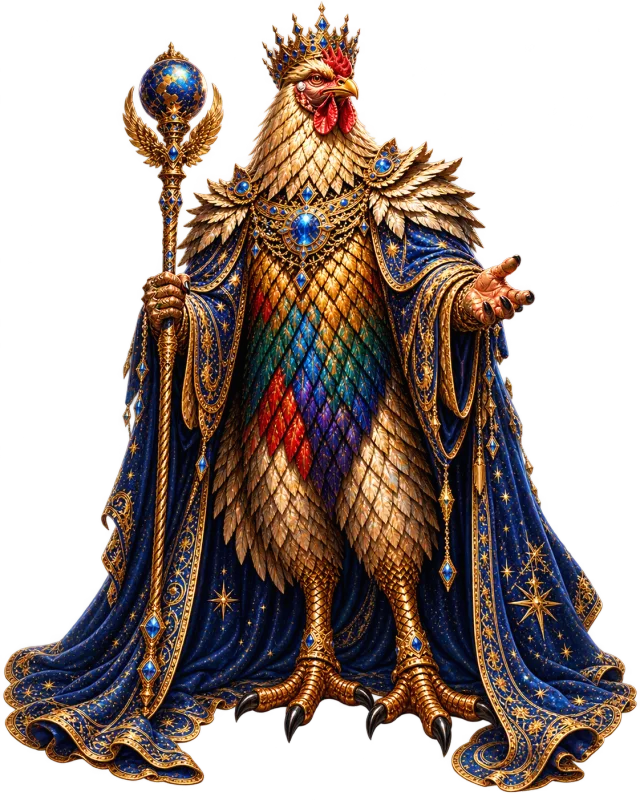 BAAG – crowned character in royal blue and gold attire